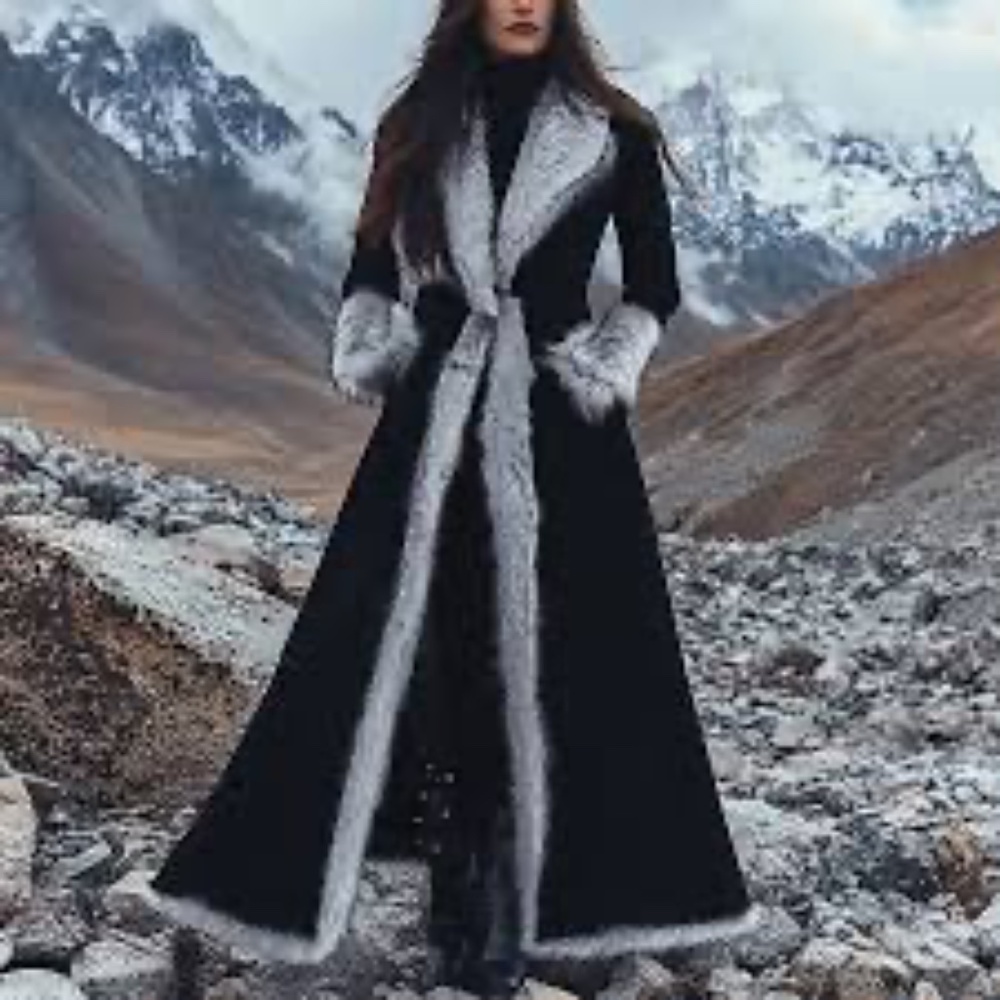 NWOT Dramatic Black Faux Suede and Faux Silver Fox Fur Trim